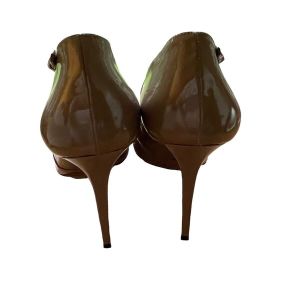 Balenciaga Heels Size EU 38 US 8 Criss Cross Strap Brown Patent Leather Open Toe - Picture 3 of 5